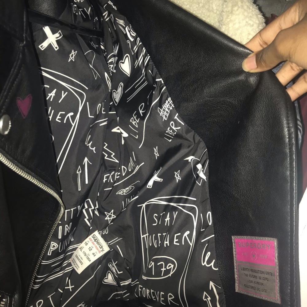 Black Super dry leather/biker jacket.